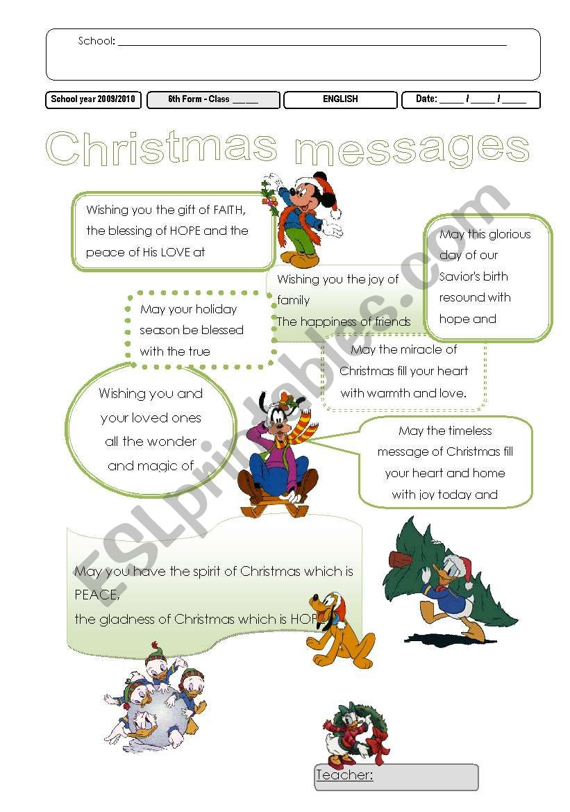 Messages for Christmas Cards worksheet