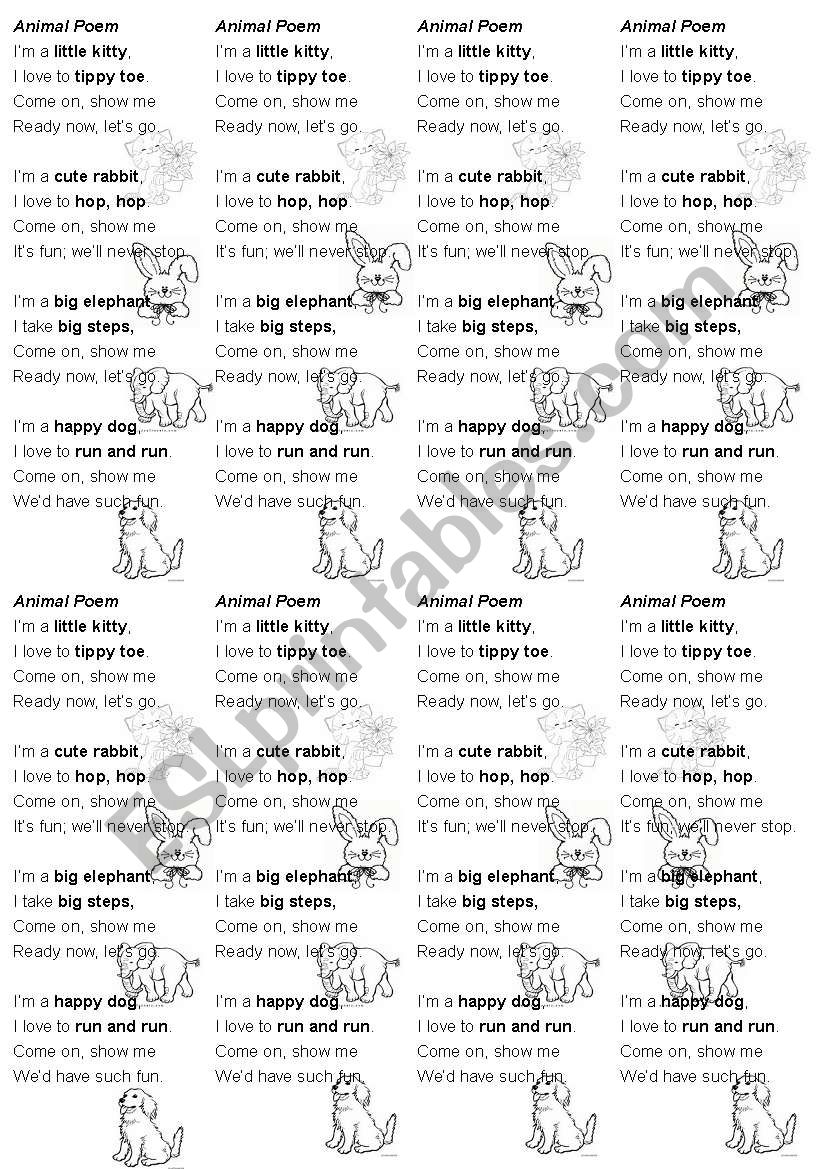 animals poetry worksheet