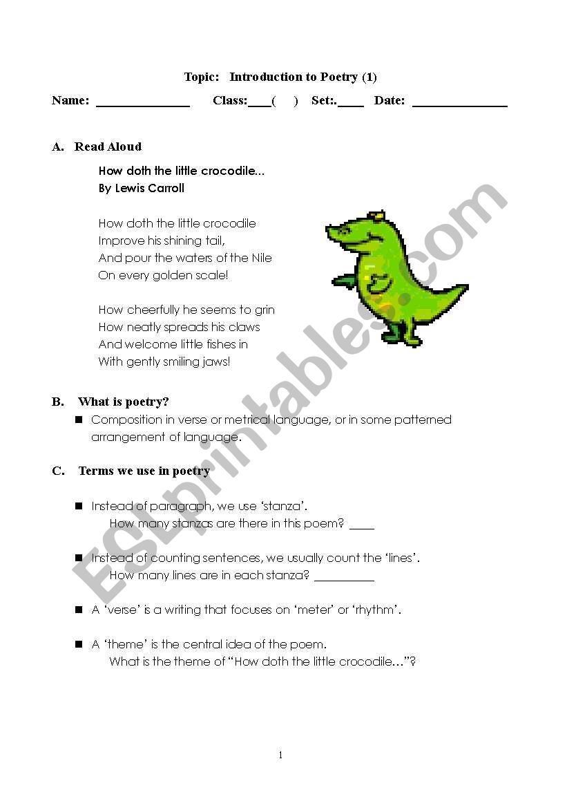 Introduction to Poetry worksheet