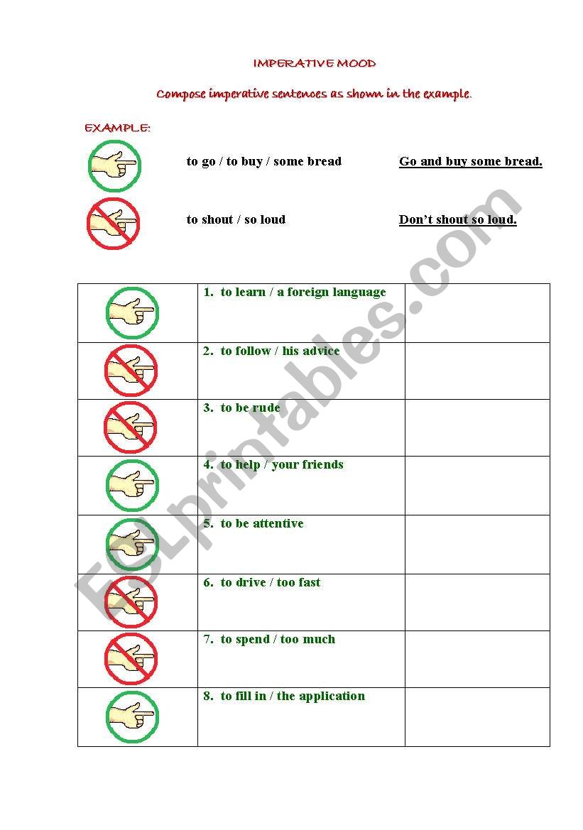 Imperative Mood worksheet