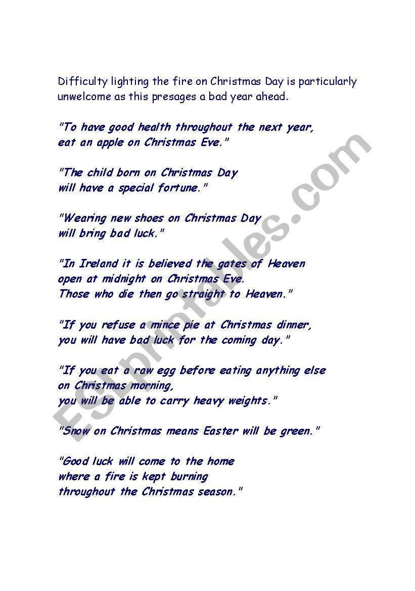 Christmas Superstition worksheet