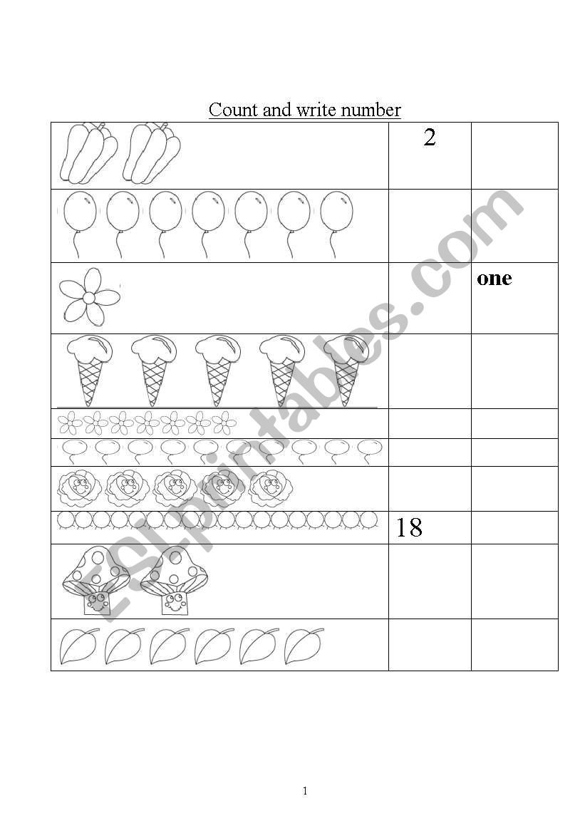 counting and matching numbers worksheet
