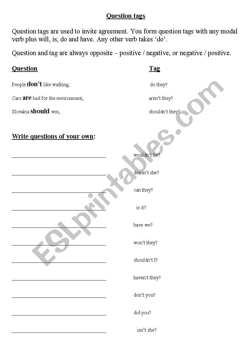 Question tags worksheet