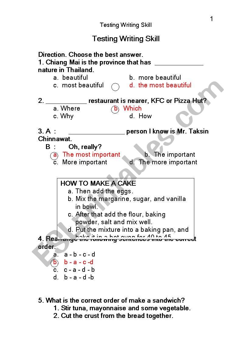 test writing worksheet