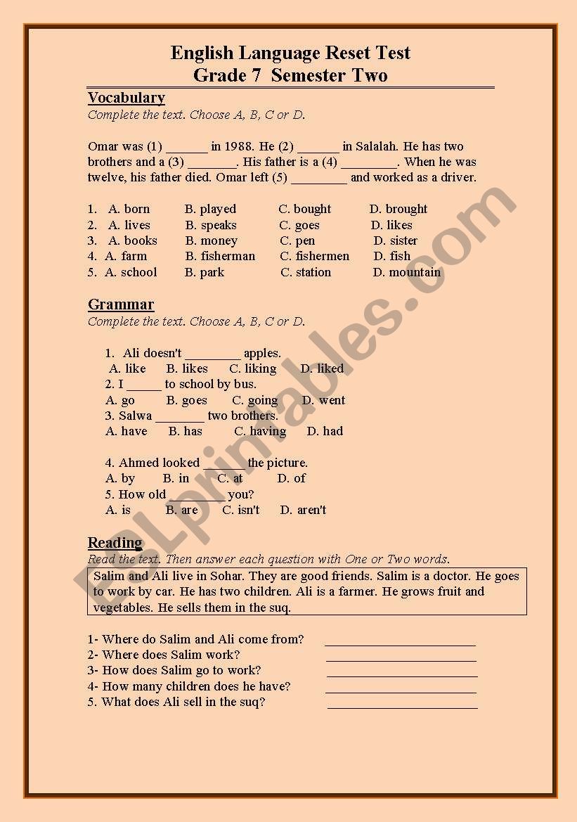 test worksheet