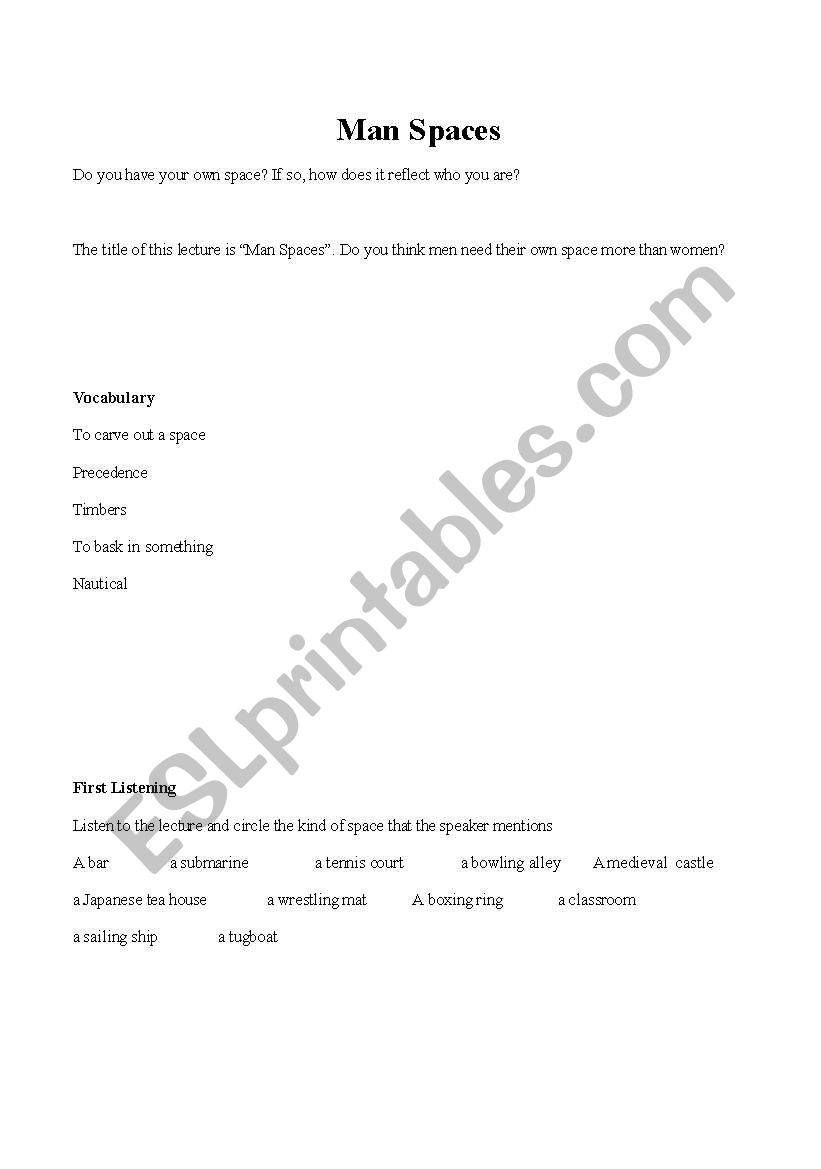 Man Space: A TED Talk worksheet