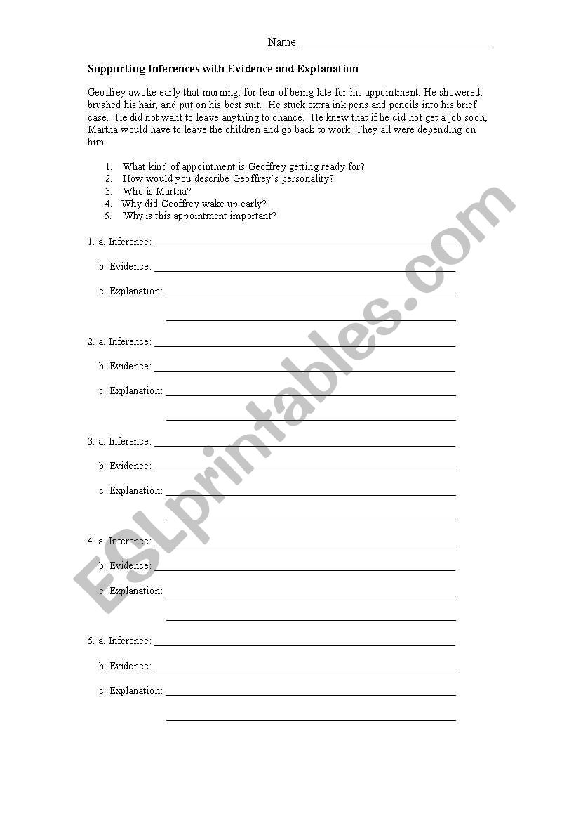 Supporting Inferences worksheet