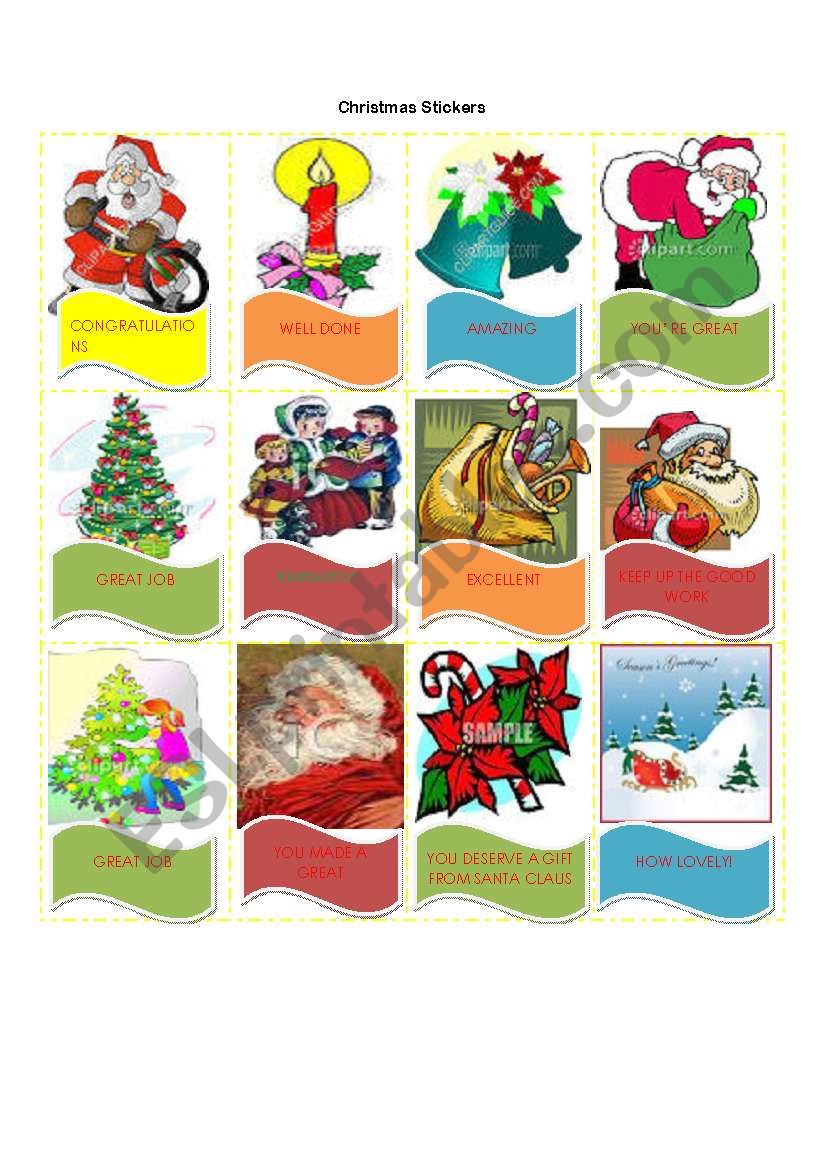 christmas stickers  worksheet