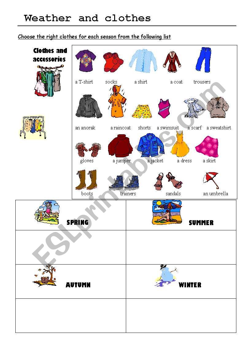 Weather and clothes worksheet