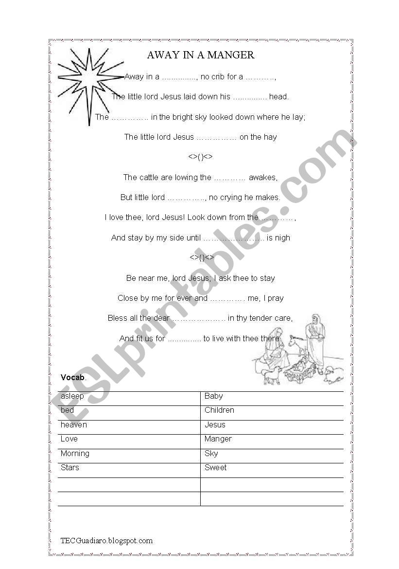 Away in a Manger Cloze worksheet