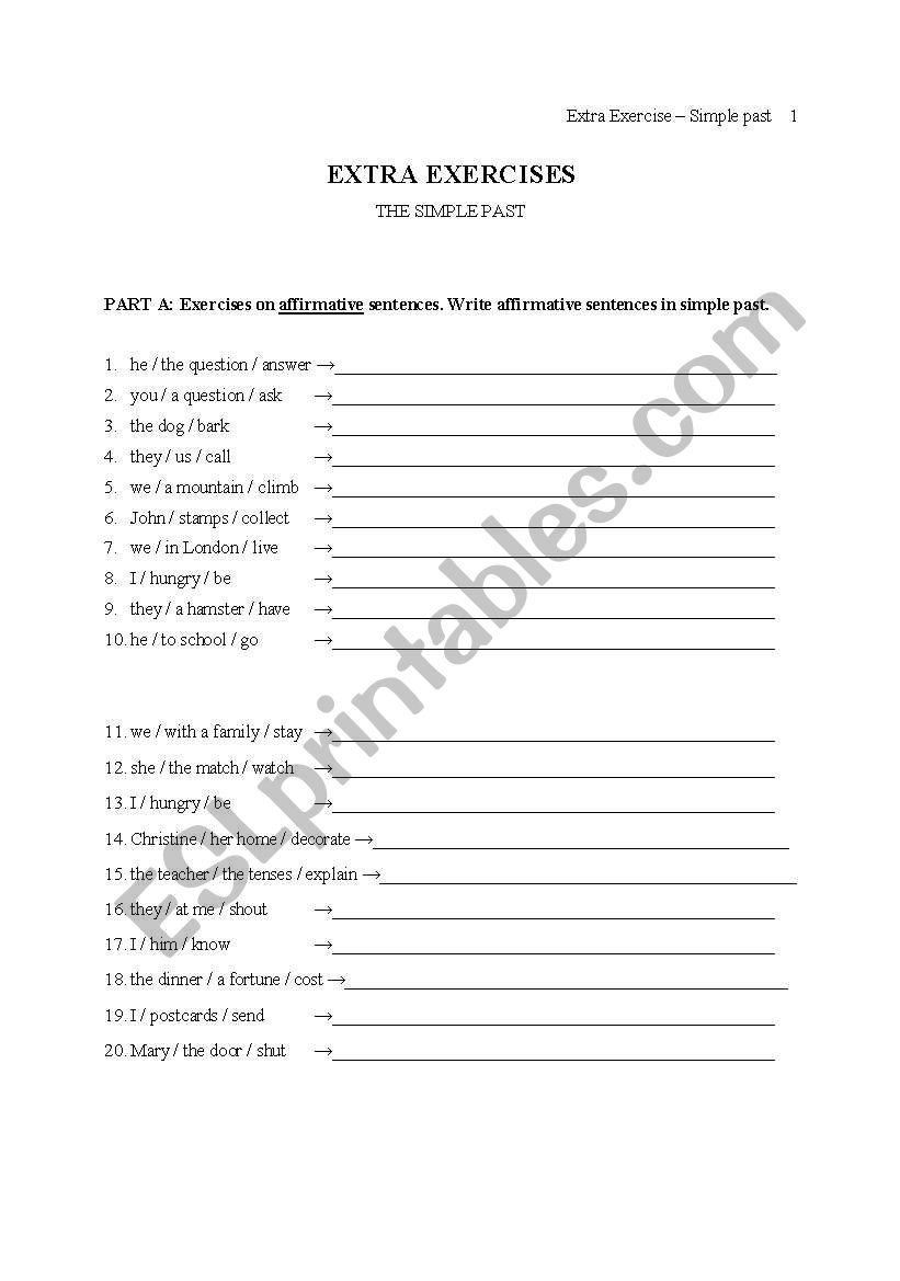 Extra exercise on simple past worksheet