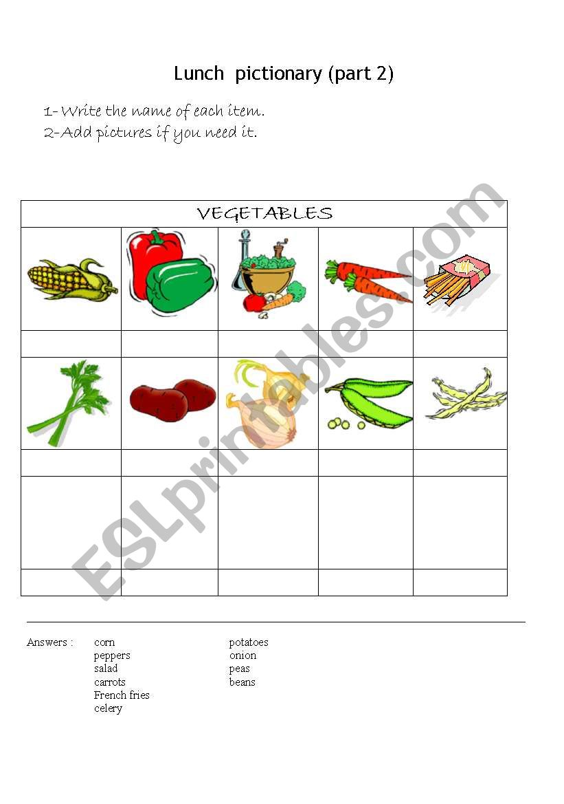 Lunch pictionary part 2 worksheet