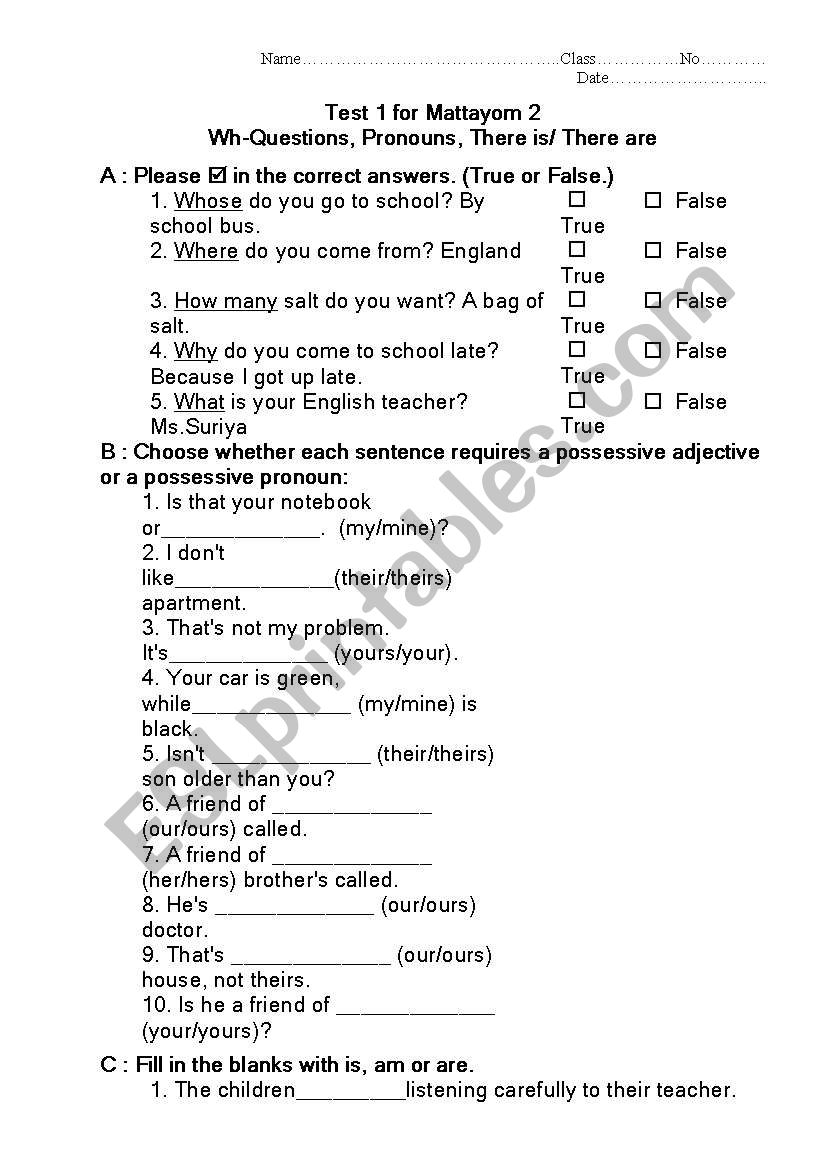 test worksheet