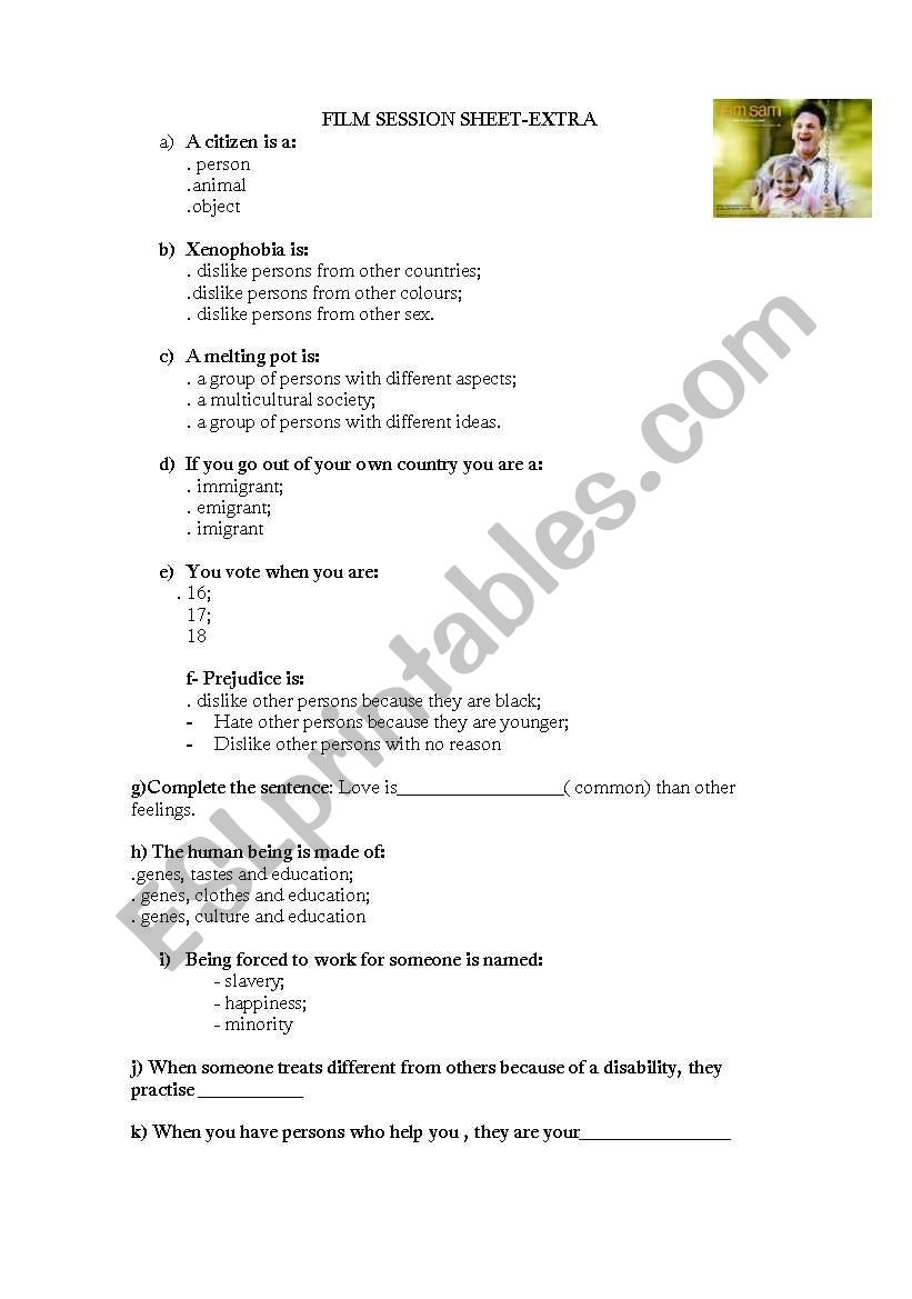 FILM GUIDE I AM SAM worksheet