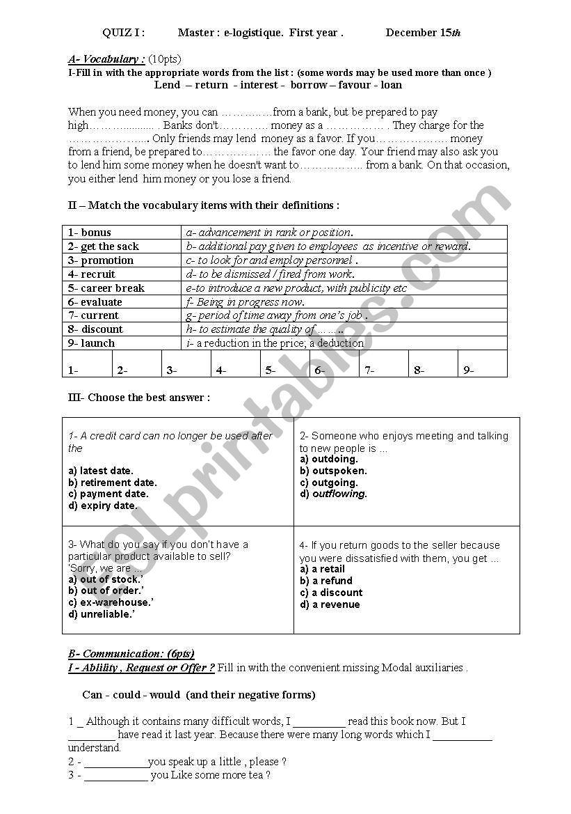 Business English worksheet