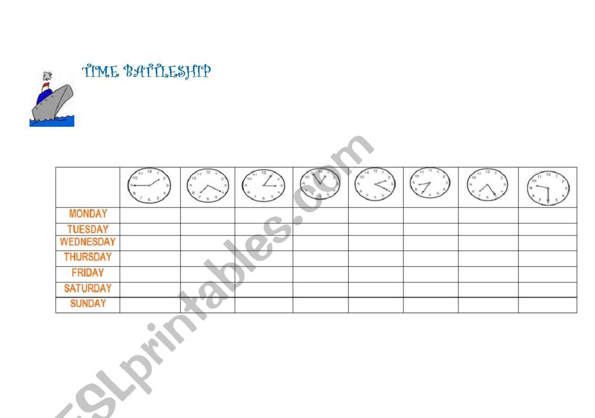 Time Battleship worksheet