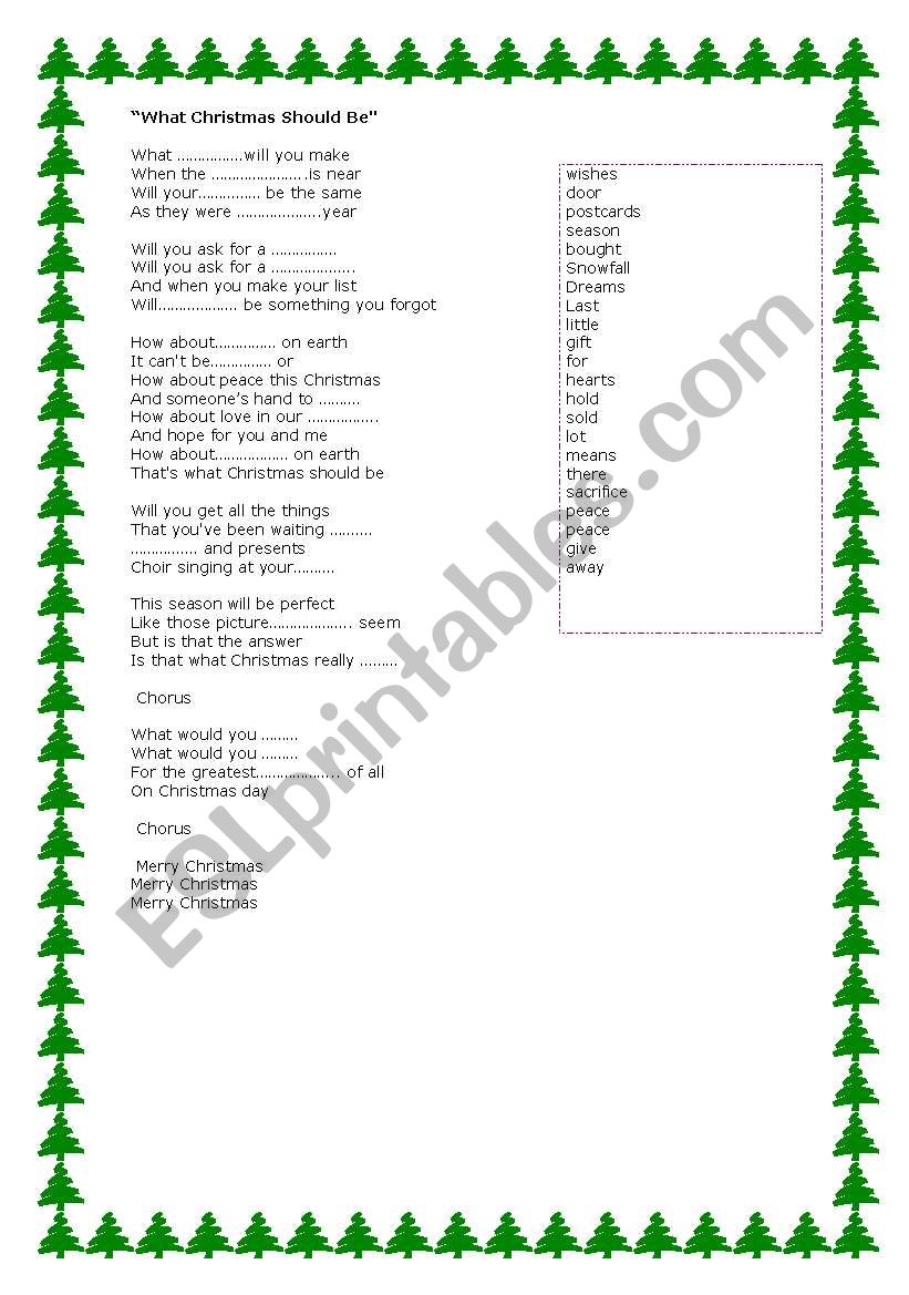What Christmas should be. worksheet