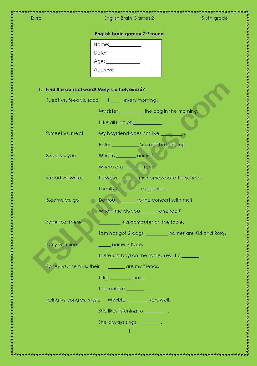 English Brain Games 2 worksheet