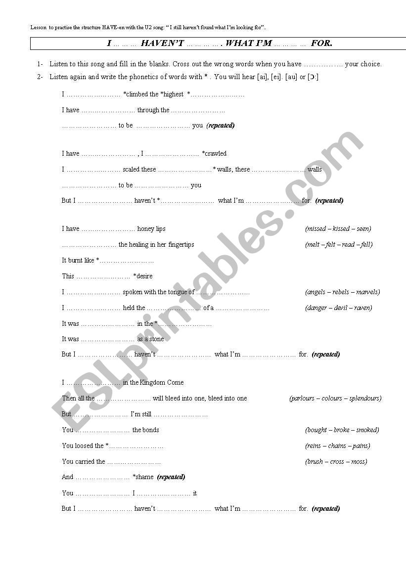 Practise Have-en with a song worksheet