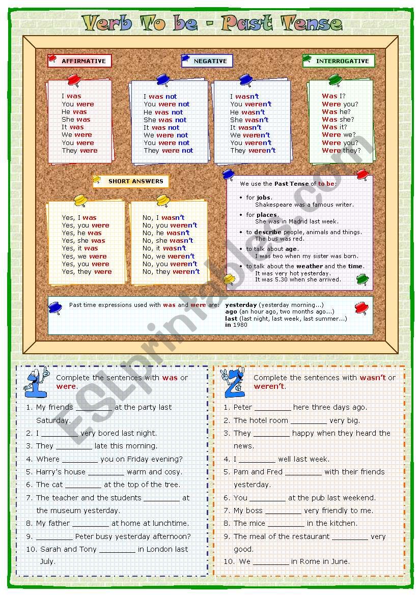 Verb To be: Past worksheet