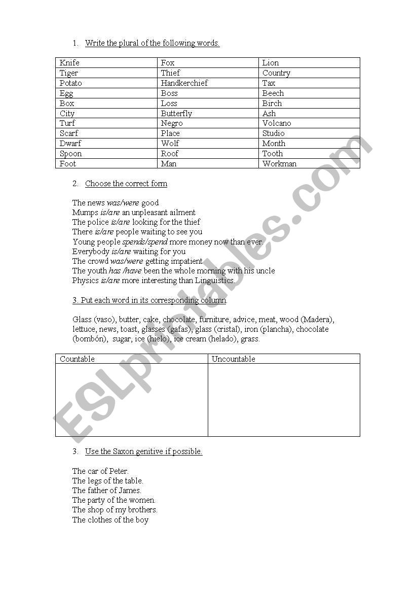 irregular plurals worksheet