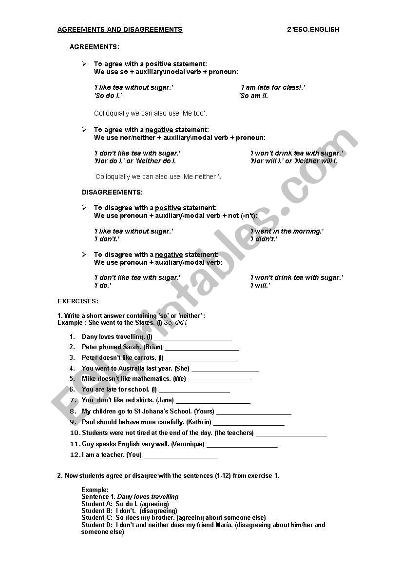 AGREEMENTS AND DISAGREEMENTS (So & Neither)