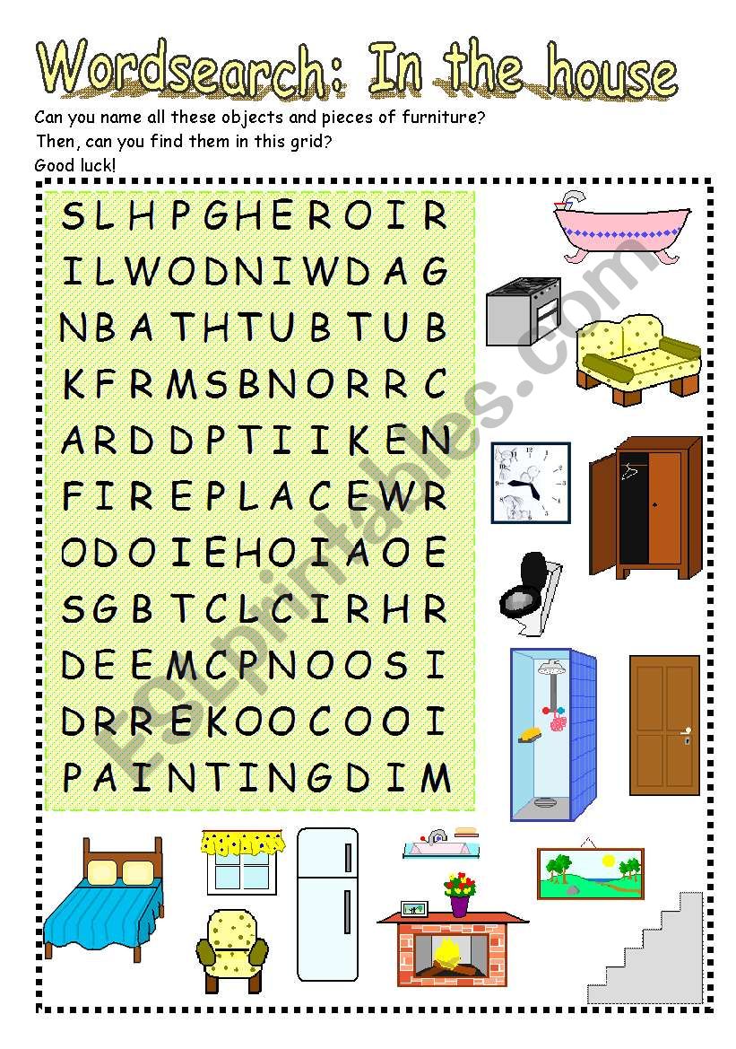 In the house - furniture and objects WORDSEARCH