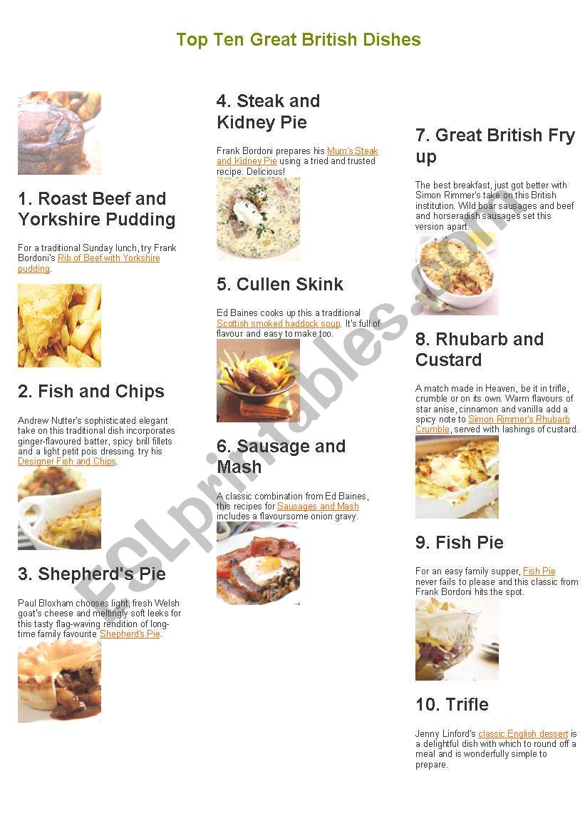 British and American dishes worksheet