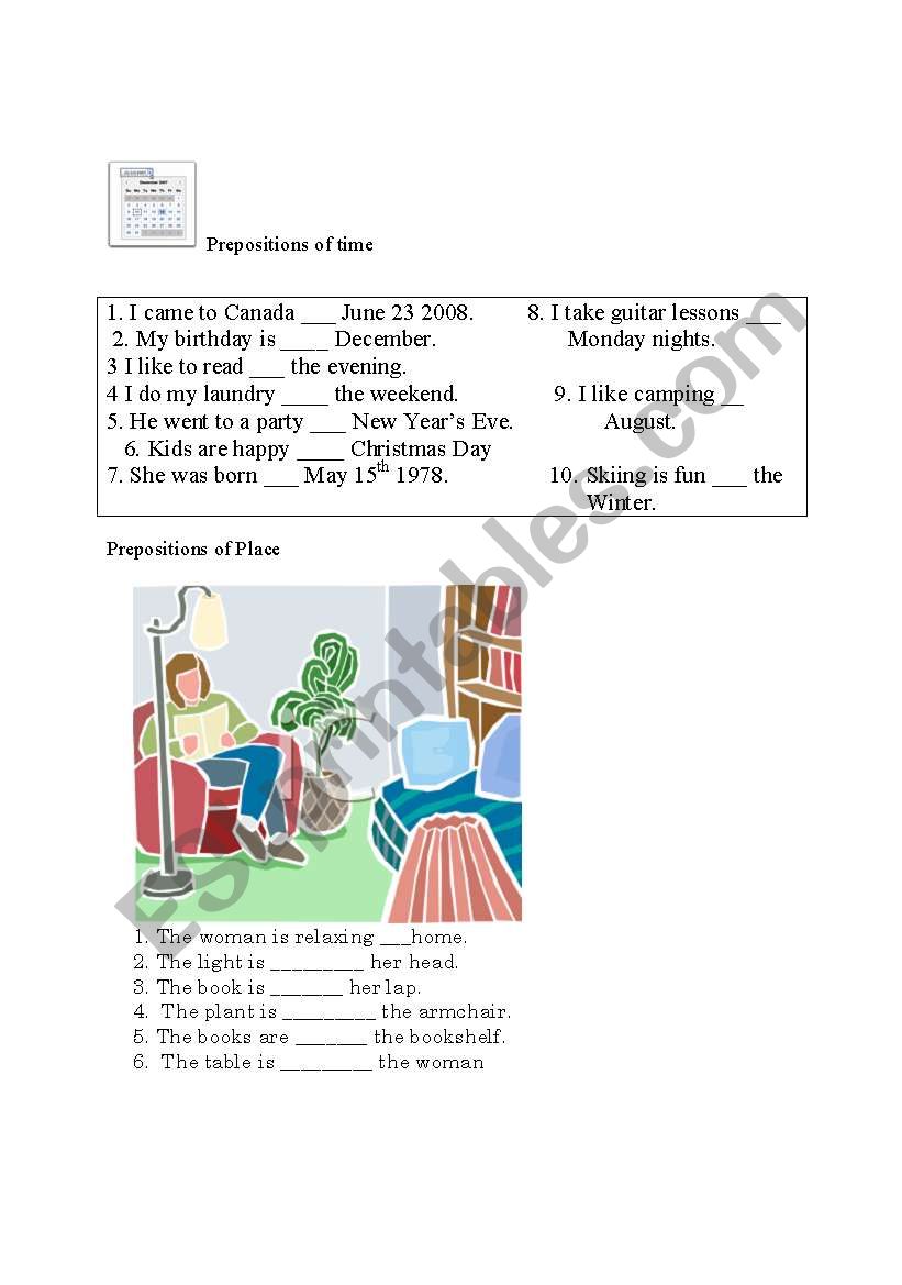 Preposition Assessment worksheet