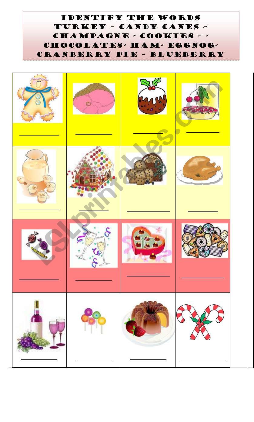 Identify the Christmas food worksheet