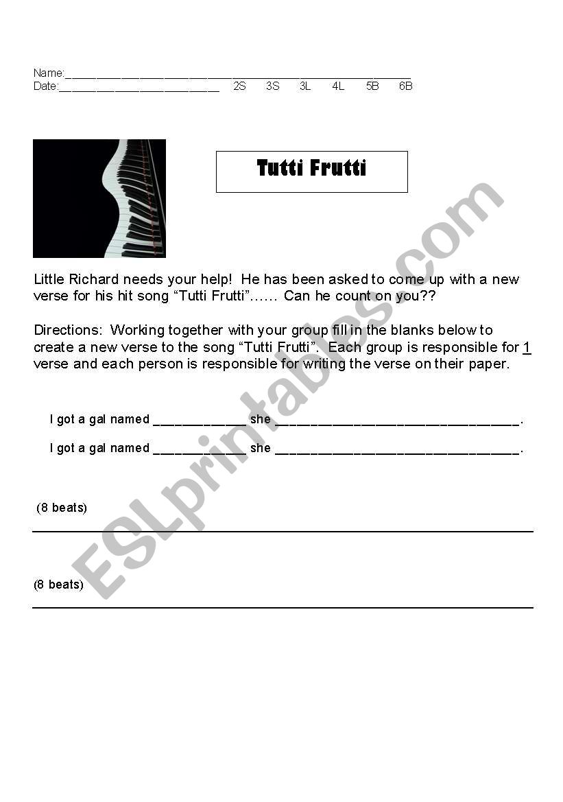 Tutti Fruiti worksheet