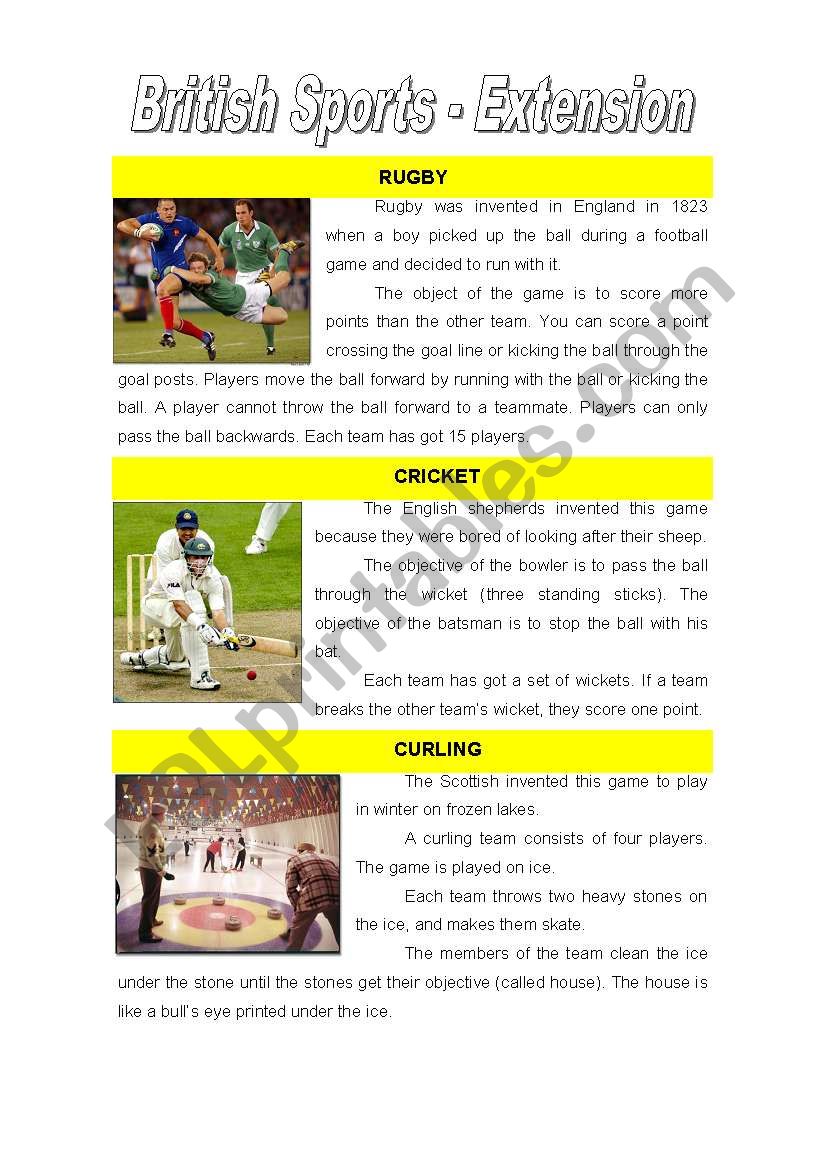 British Sports-Reading worksheet