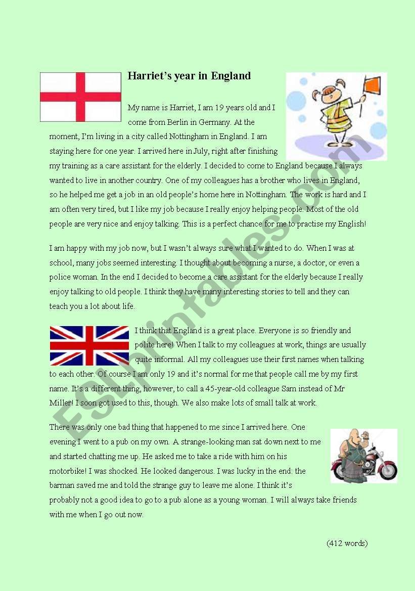 Harriets year in England - text with exercises