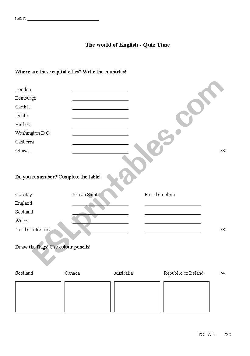 quiz time worksheet