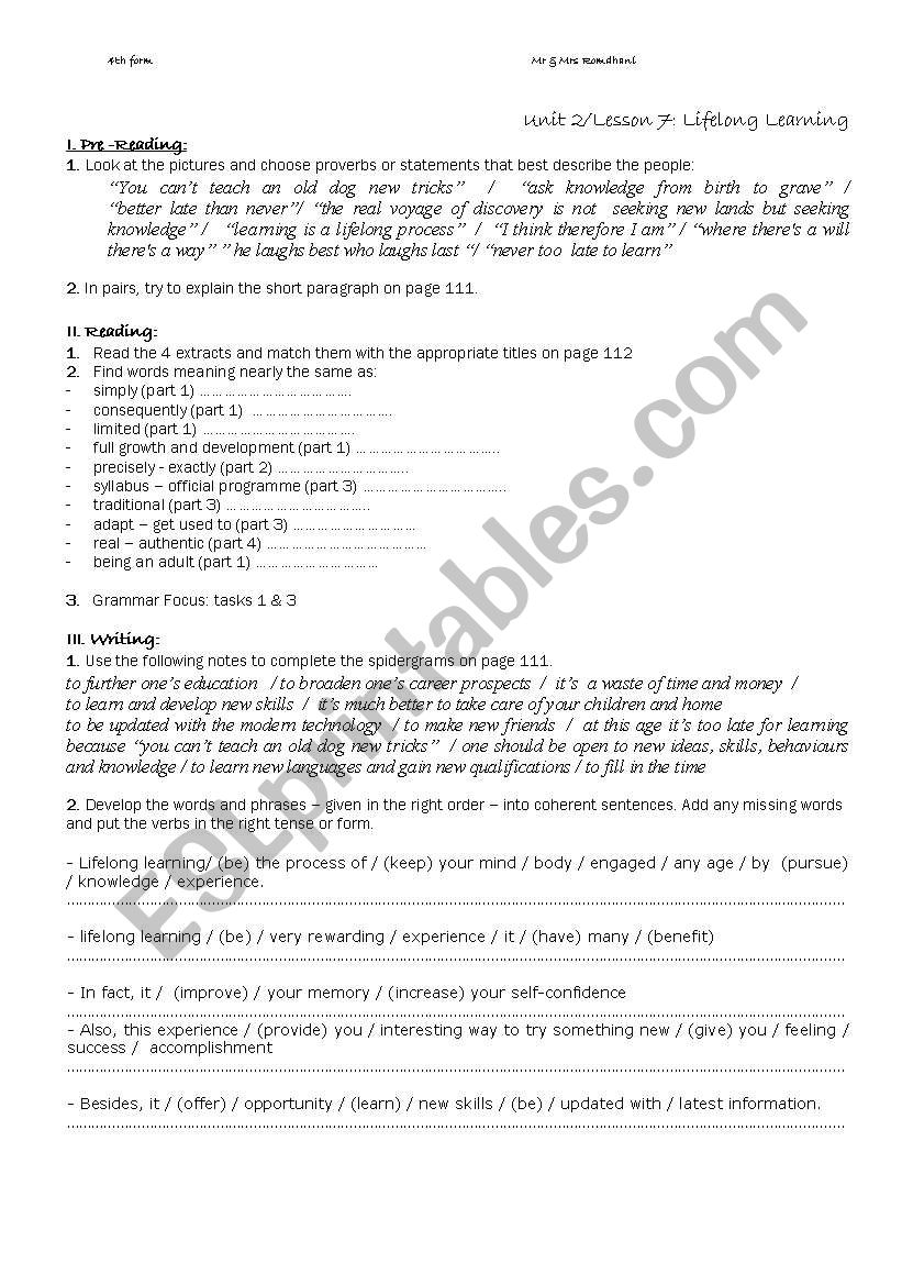 lifelong learning worksheet