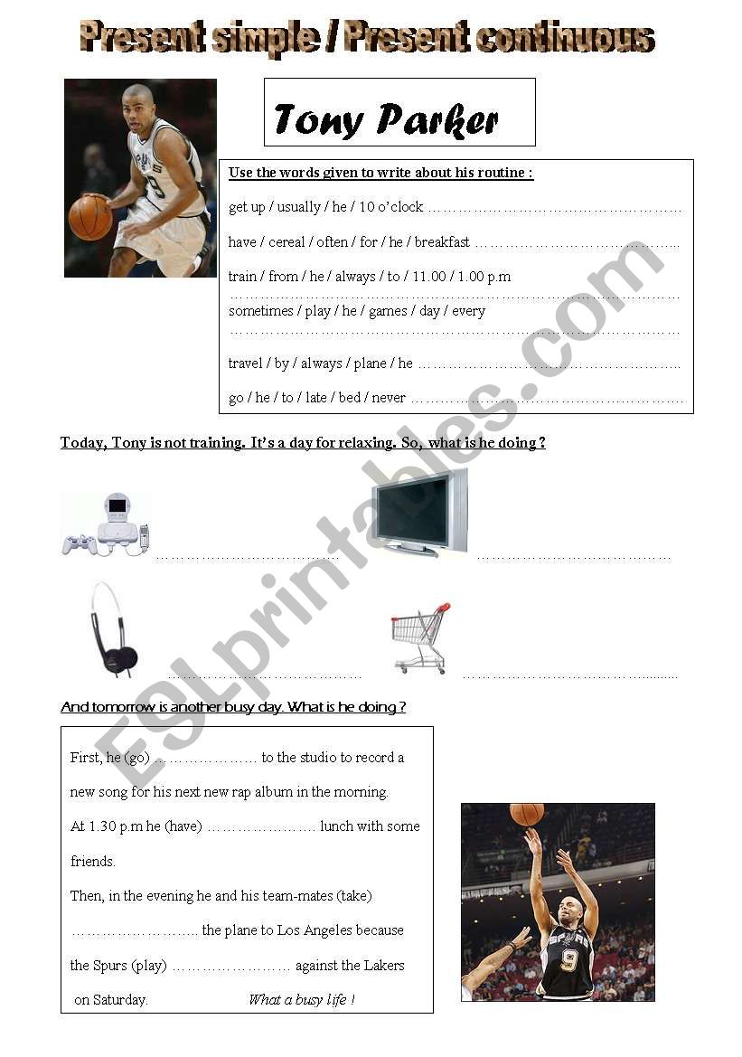 Tony Parkers life worksheet