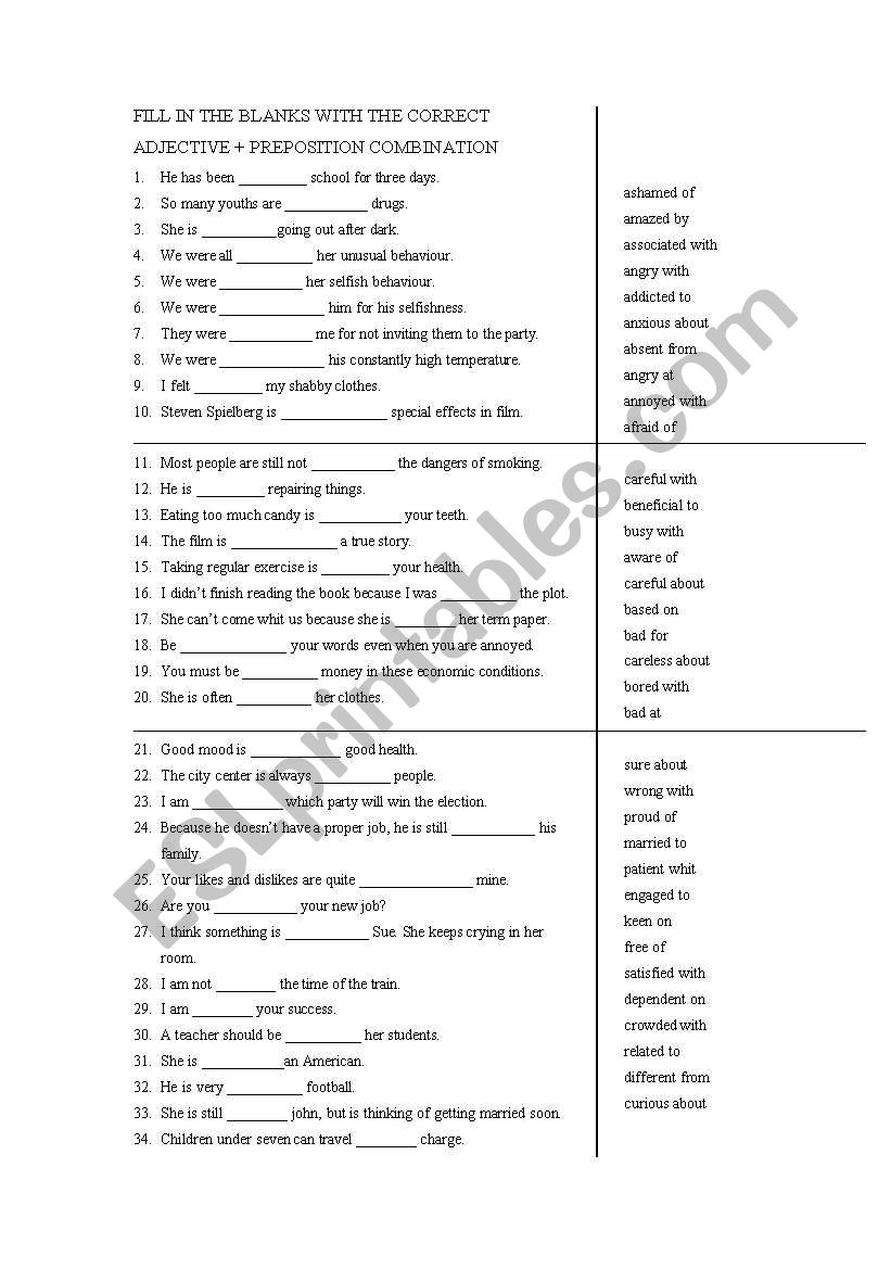 adjective preposition combinations