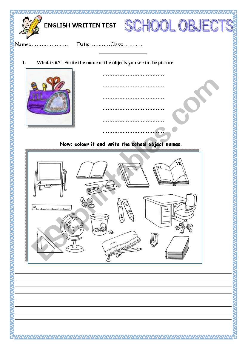 School objects worksheet