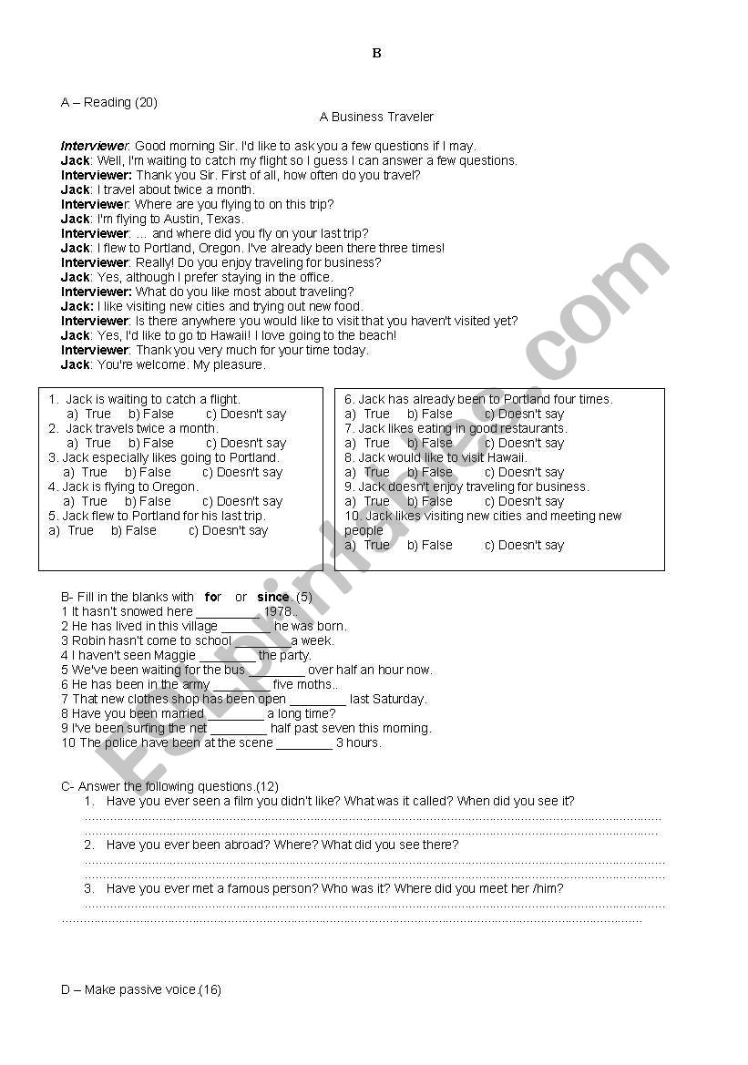 quiz for all tenses worksheet