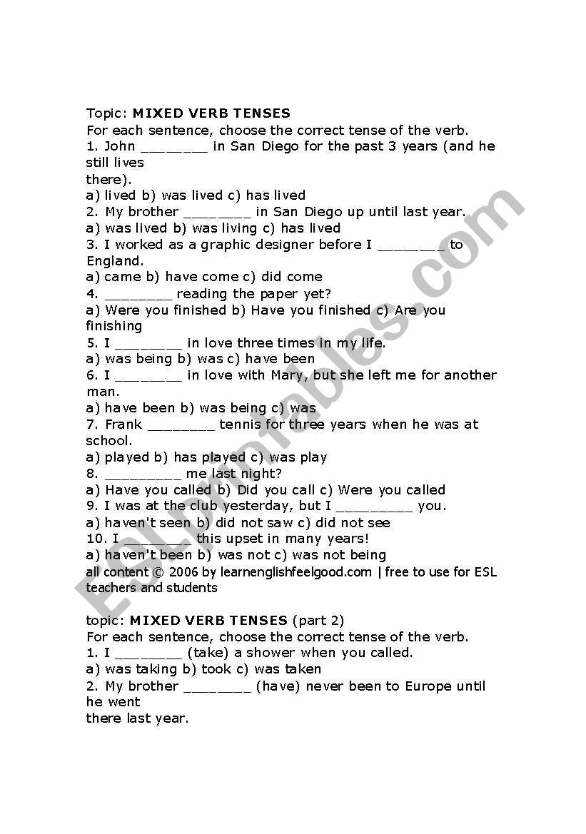 mixed verbs worksheet