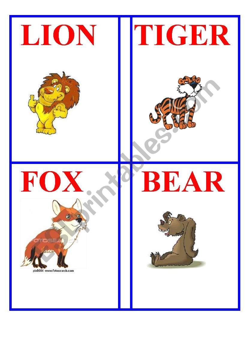 Animal cards worksheet