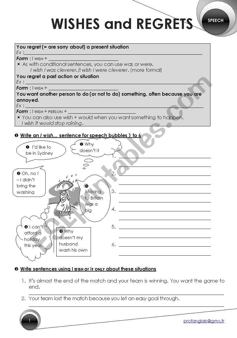 WISHES and REGRETS worksheet