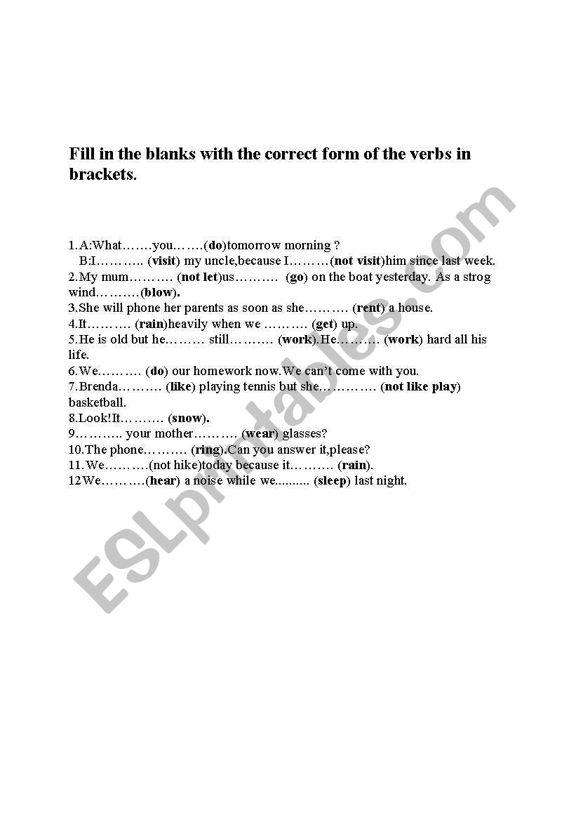 Revision of all Tenses-1 worksheet