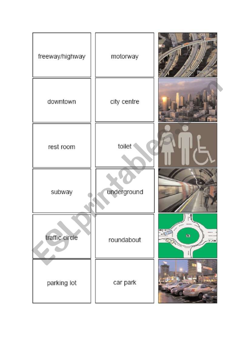 British English /American English - Board Game - Picture Cards 1