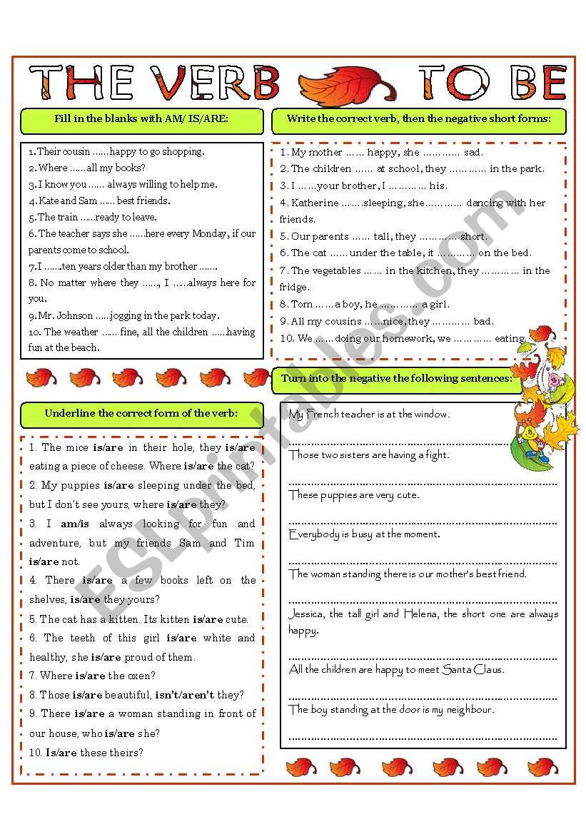 TO BE - present forms worksheet