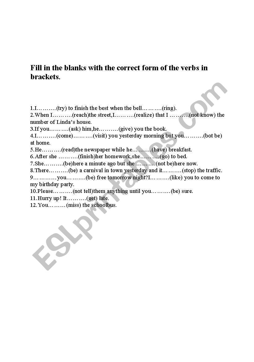 Revision of all Tenses-2 worksheet