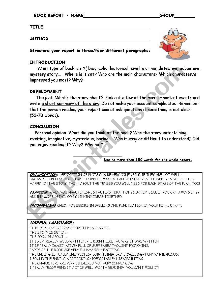 BOOK REPORT INSTRUCTIONS worksheet