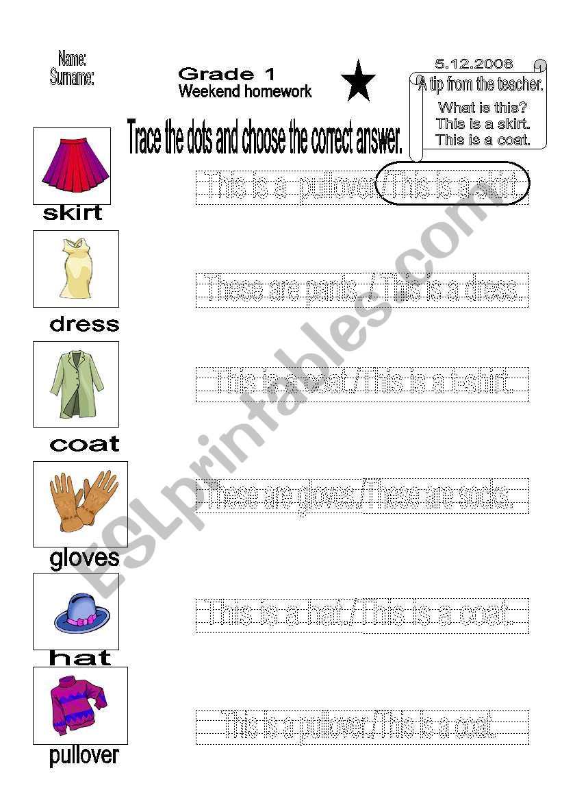 clothes worksheet