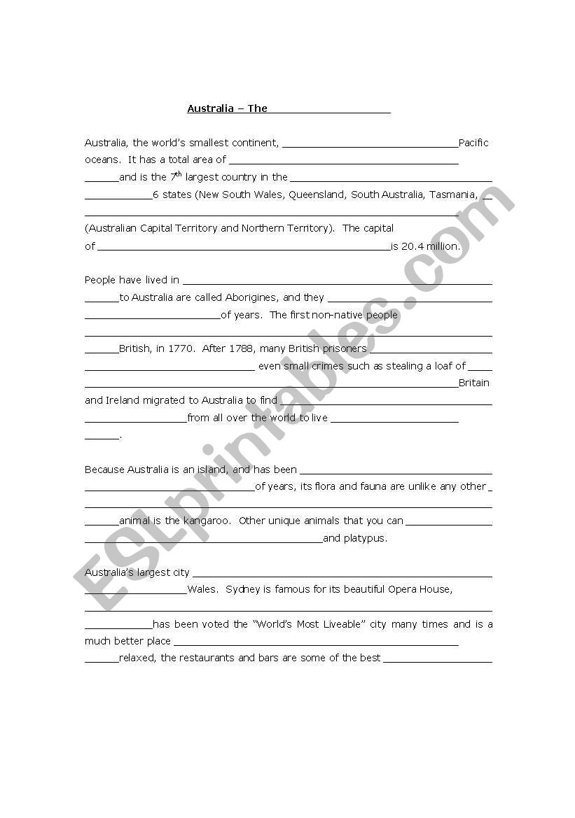 Australia - pair dictation worksheet