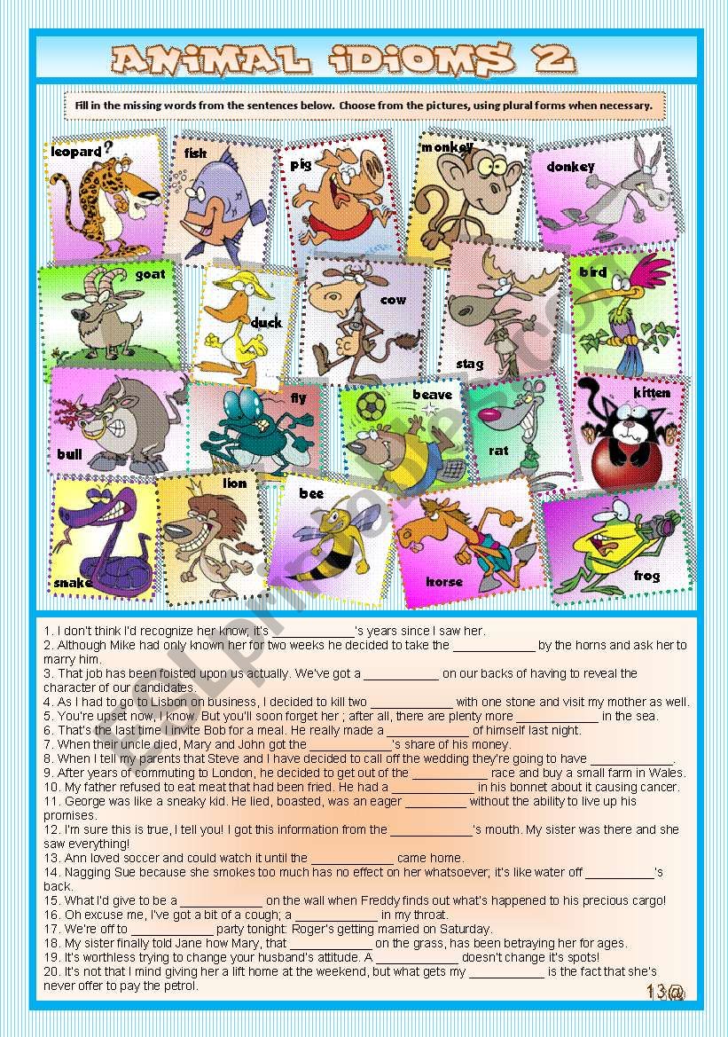 ANIMAL IDIOMS 2 worksheet